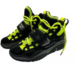 Like New Polo by Ralph Lauren Black and Neon Green Suede Sneakers